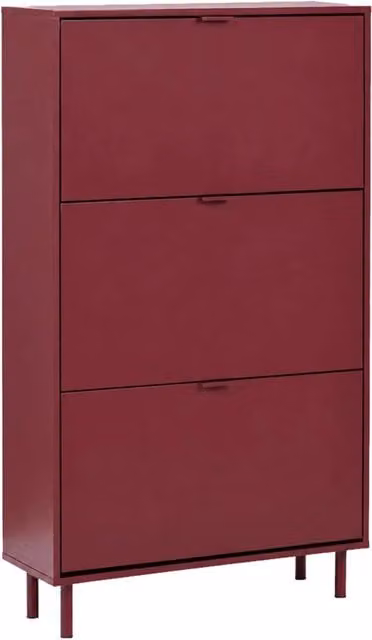 Scarpiera moderna SWEEEK in legno e metallo con ante a ribalta, colore rosso, L: 132 cm, H: 80 cm, P: 26 cm