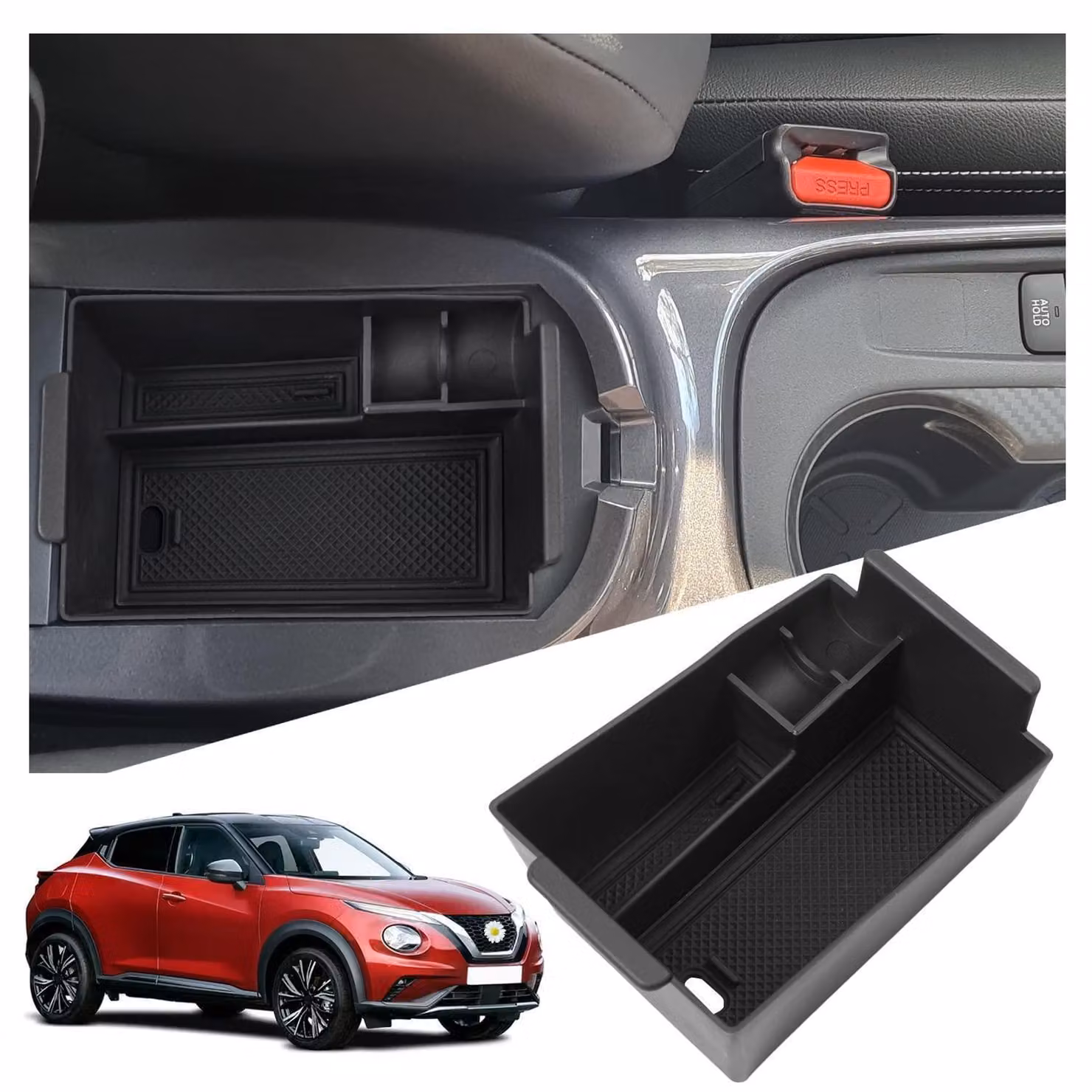 Contenitore portaoggetti per la console centrale, compatibile con Nissan Juke F16 dal 2019 al 2026, realizzato in ABS, con vano portaoggetti