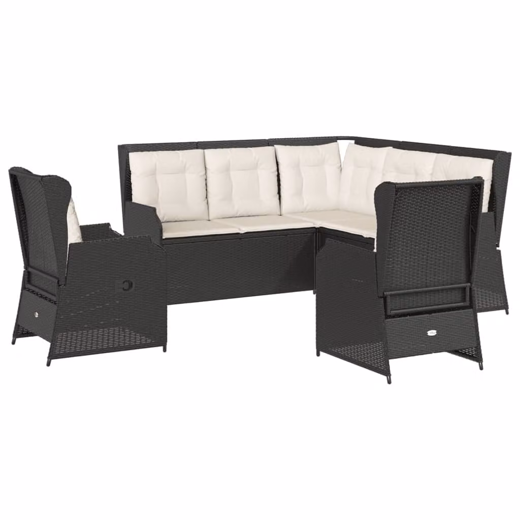 set di 5 pezzi da giardino con cuscini in rattan polivalente nero