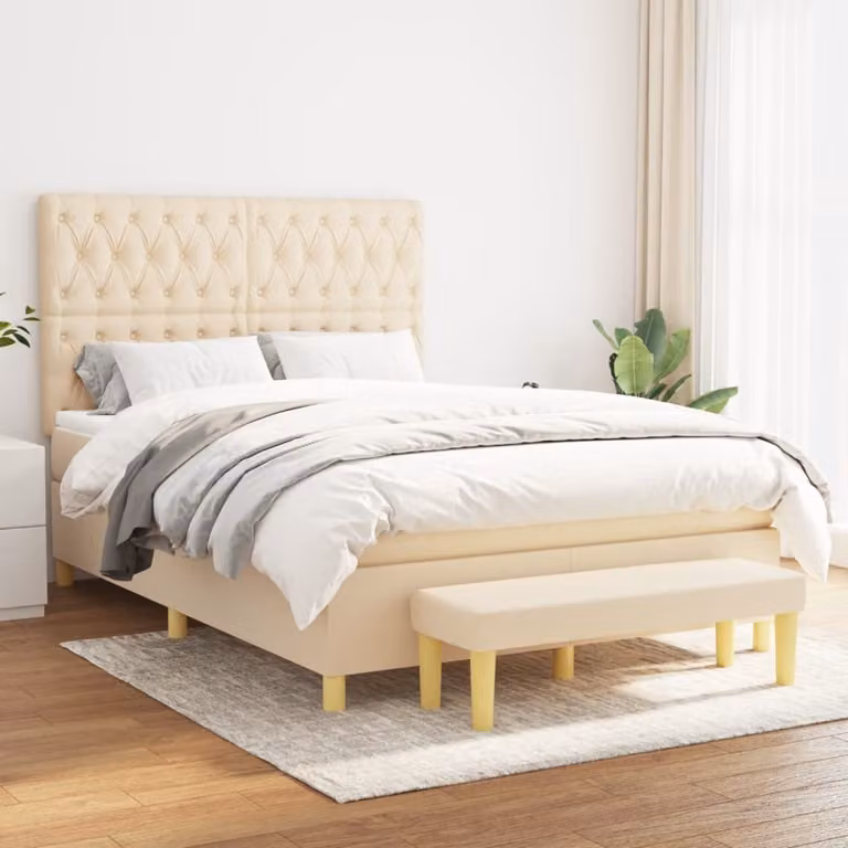 Maison Exclusive - Letto boxspring con materasso Crema 140x190 cm Tessuto