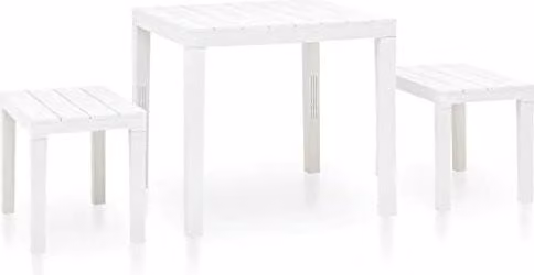 Set da giardino moderno vidaXL bianco con tavolo quadrato e sedute in materiale sintetico resistente alle intemperie