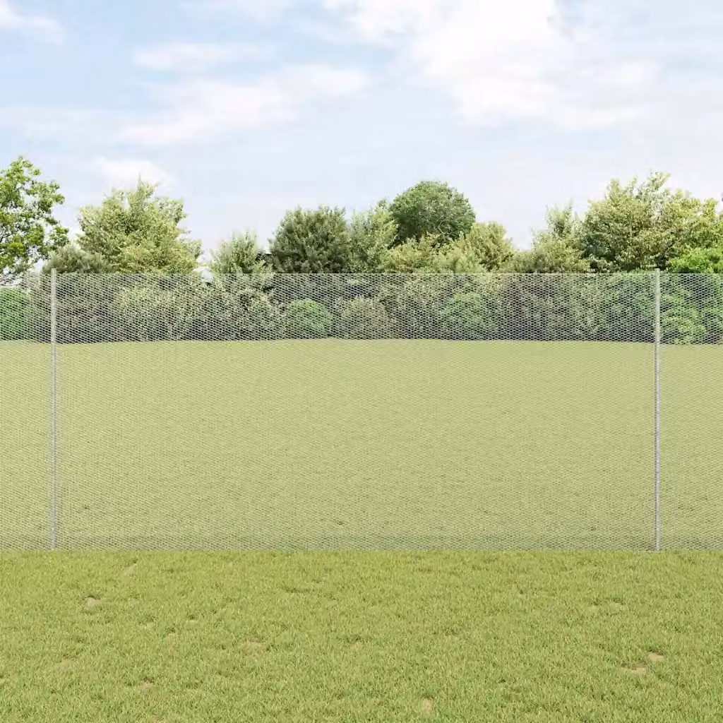 Recinzione esagonale con pali vidaXL in acciaio zincato color argento, L: 10 m, H: 1,4 m