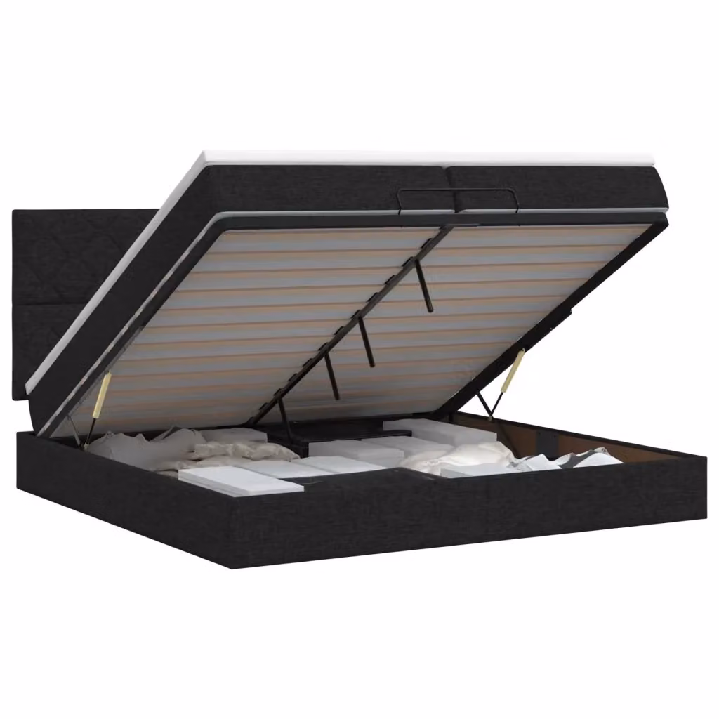 Letto ottomano moderno vidaXL con materasso e base a sollevamento, tessuto nero e bianco, L/P: 200 x 200 cm – 2