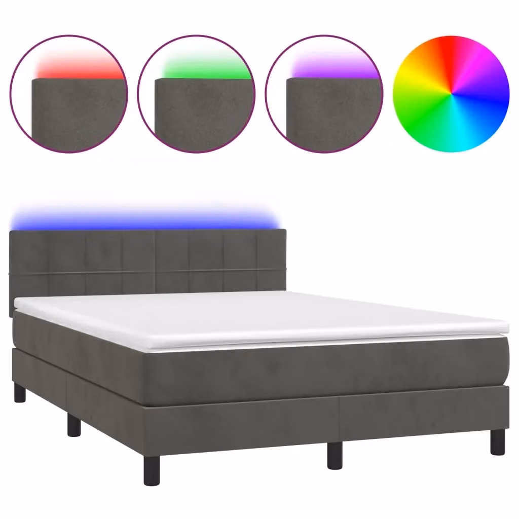 Letto Ibrido con Materasso e Illuminazione LED vidaXL in Velluto Grigio L/P/H: 140 x 200 x 88 cm – 2