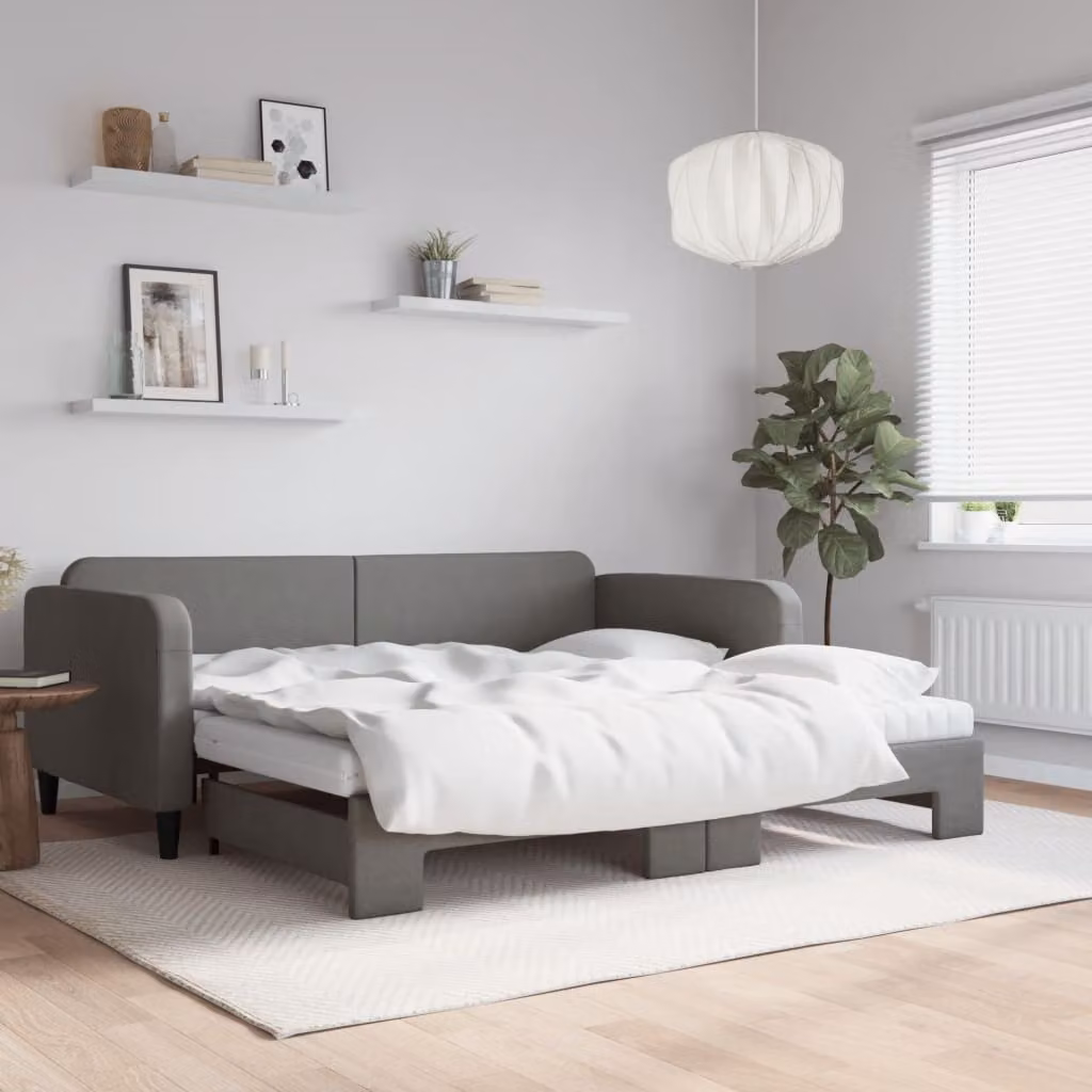 Divano Letto Estraibile vidaXL in Tessuto Grigio con Cassetto per Materasso 100 x 200 cm