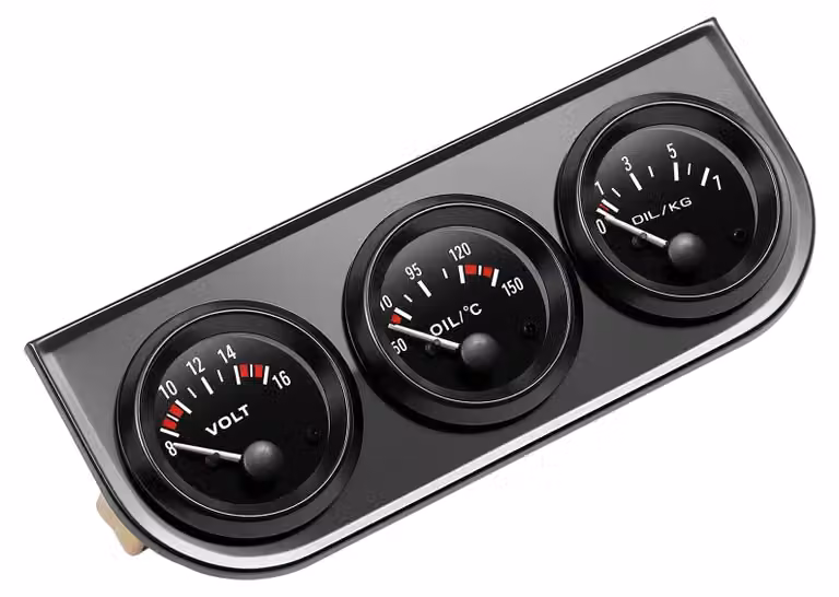 Indicatore auto, indicatore temperatura e pressione olio, voltmetro, nero
