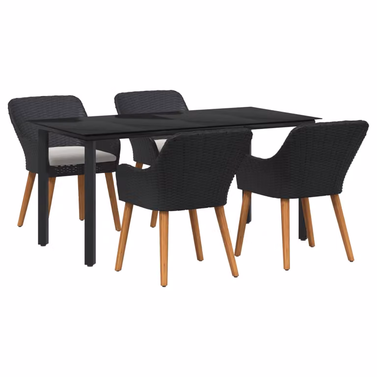 Set da pranzo per giardino e terrazzo vidaXL in polyrattan nero con piano in vetro e 5 pezzi