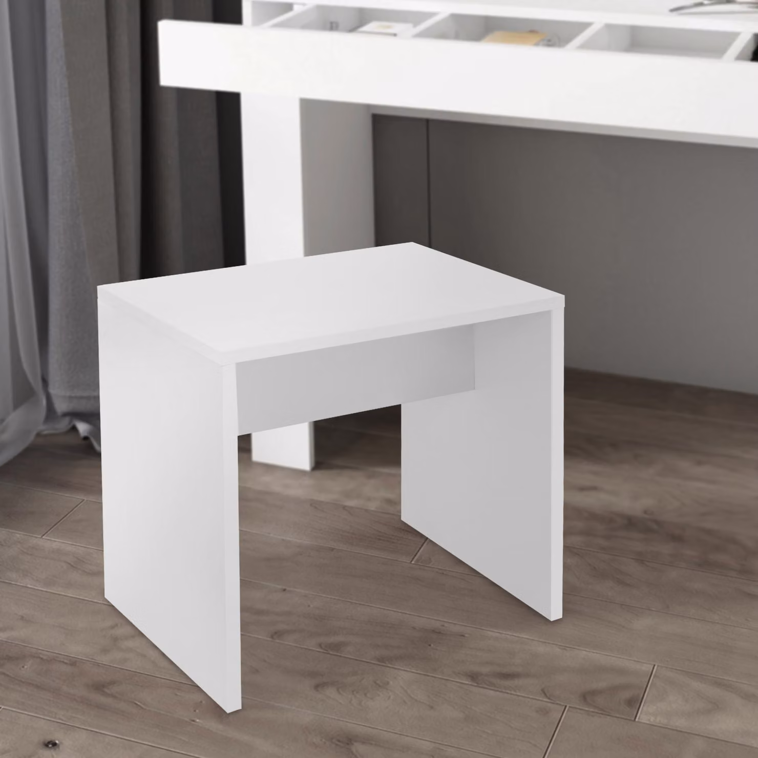 Sgabello ML-Design per toletta, 40x36x41 cm, bianco, in legno