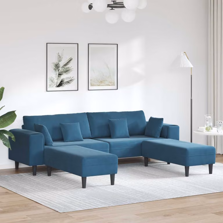 Divano moderno vidaXL in velluto blu con cuscini inclusi