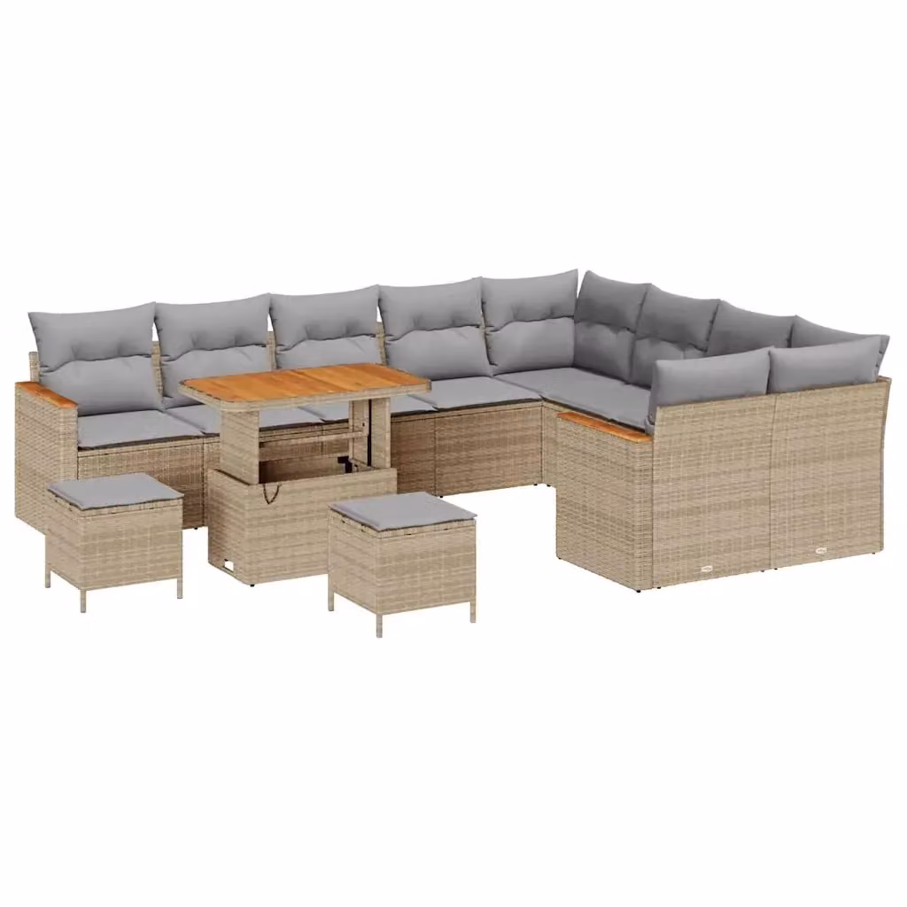 Set Divano da Giardino vidaXL a 9 Posti con Tavolino e Pouf, Design Moderno a L, Colore Beige e Grigio con Cuscini Inclusi e Rivestimenti Rimovibili – 2