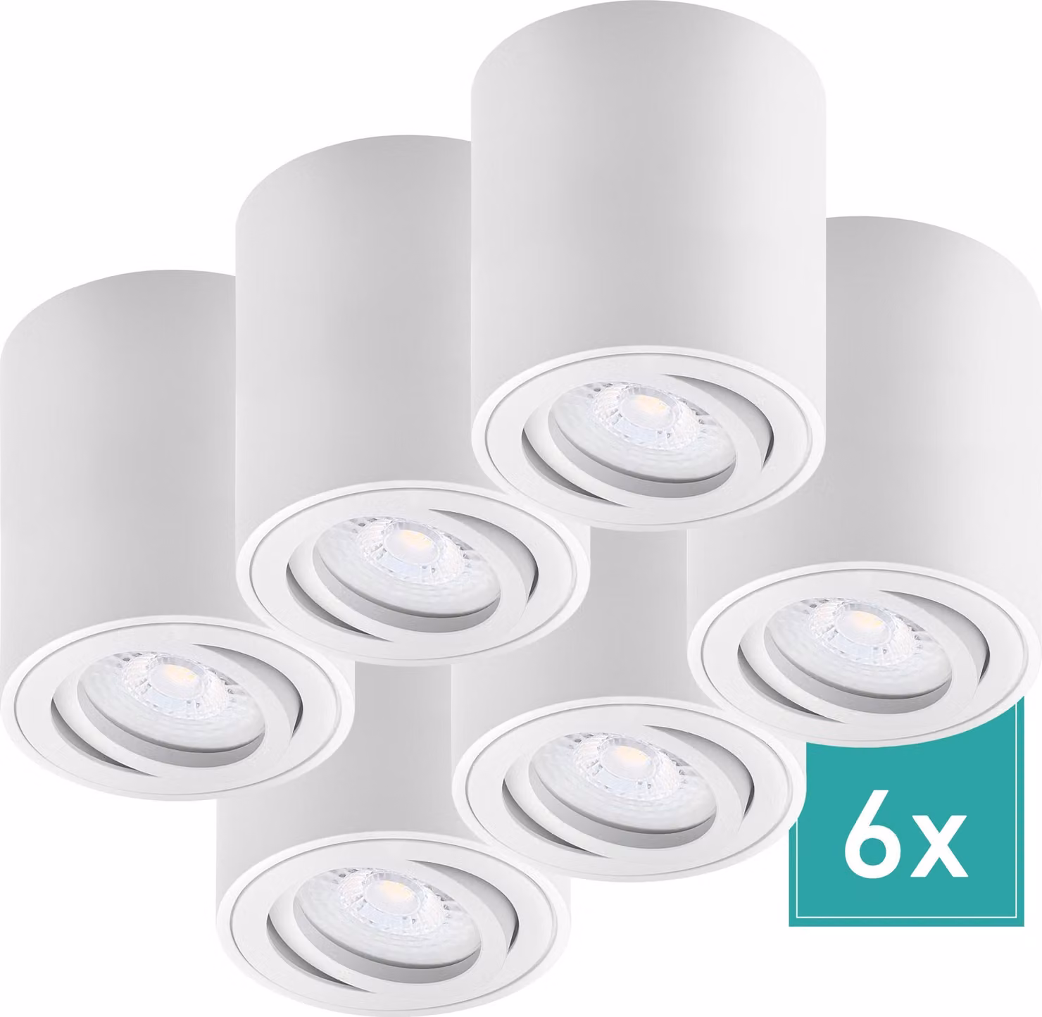 set di 6 faretti da superficie Oktaplex in alluminio orientabili a 3 livelli dimmerabili incl. modulo LED 2700K bianco caldo - faretto da superficie bianco