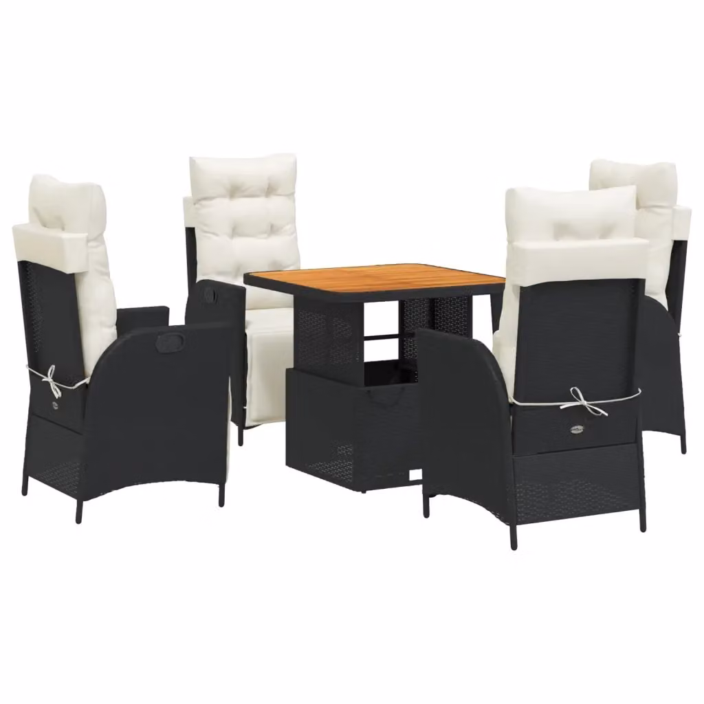 Set da Pranzo da Giardino vidaXL in Legno di Acacia Oliato e Polyrattan, 5 Pezzi, Nero e Marrone – 2