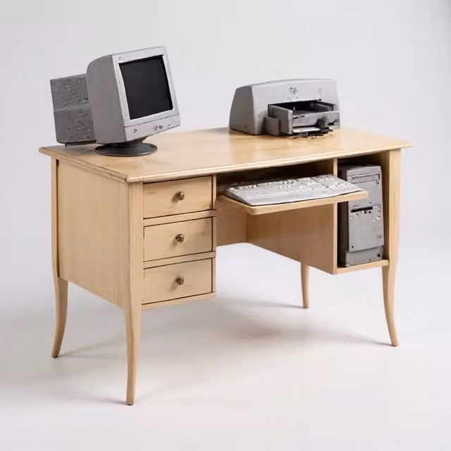 Scrivania in legno di pino Mobili 2G finitura avorio patinato L: 130 cm, P: 75 cm, H: 81 cm – 3