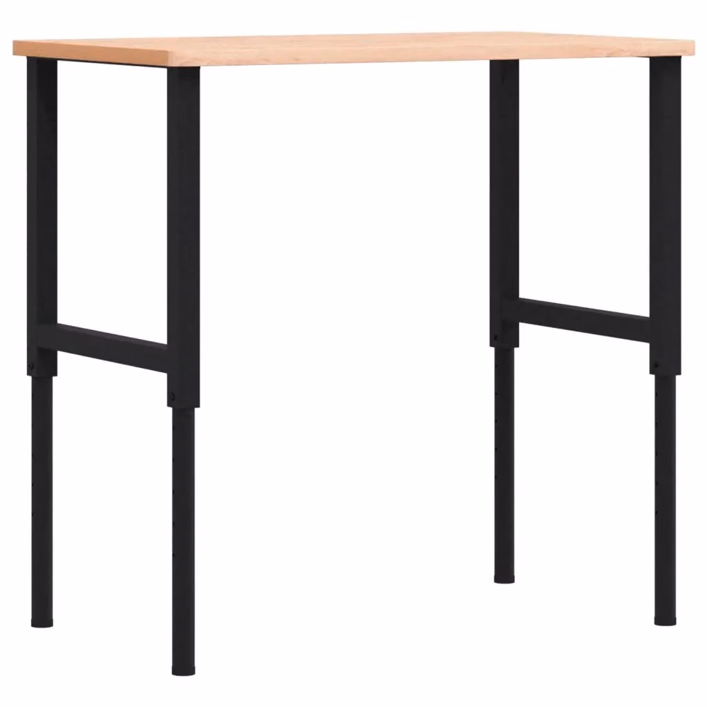 vidaXL Banco da Lavoro Regolabile in Legno di Faggio e Metallo, Marrone e Nero, L: 100 cm, P: 60 cm, H: 71,5-98 cm – 2