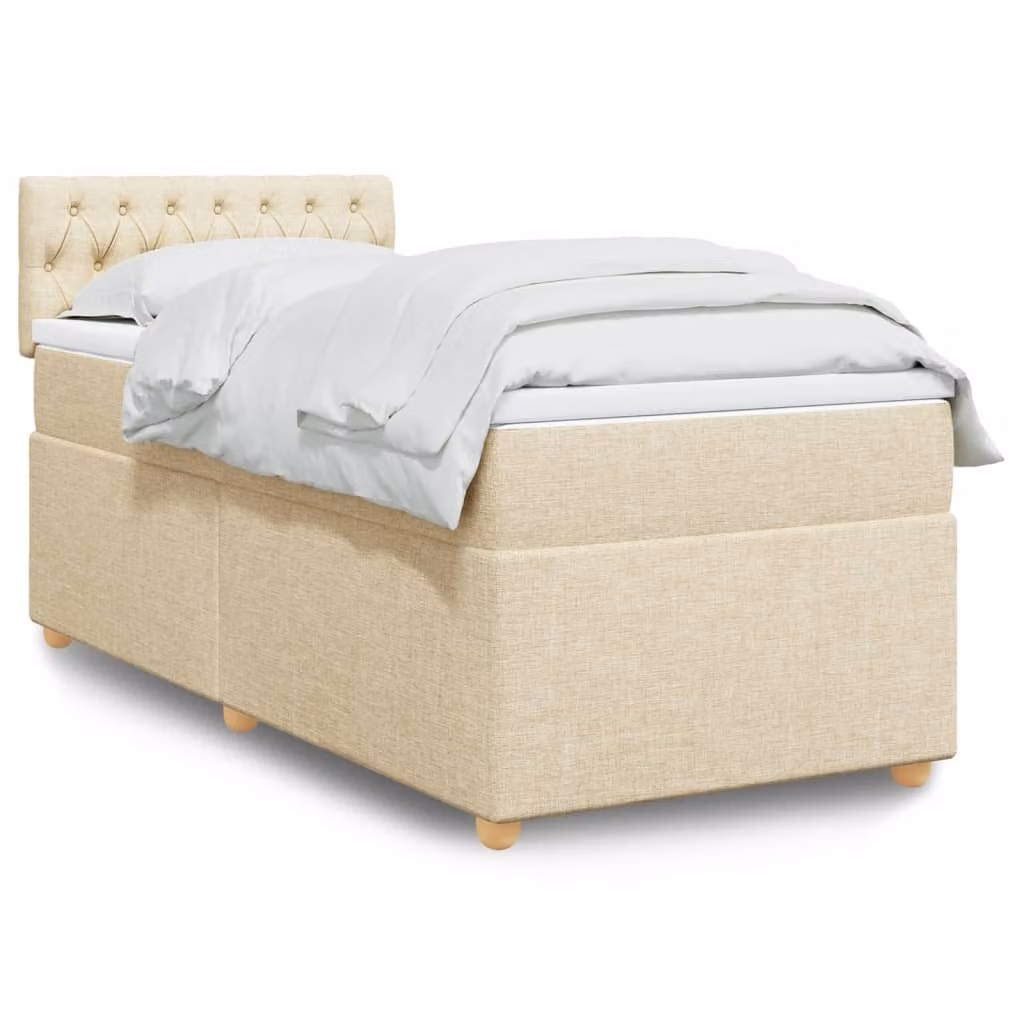 vidaXL Giroletto a Molle con Materasso Ibrido in Tessuto Beige e Bianco, L/P/H: 90 x 200 cm