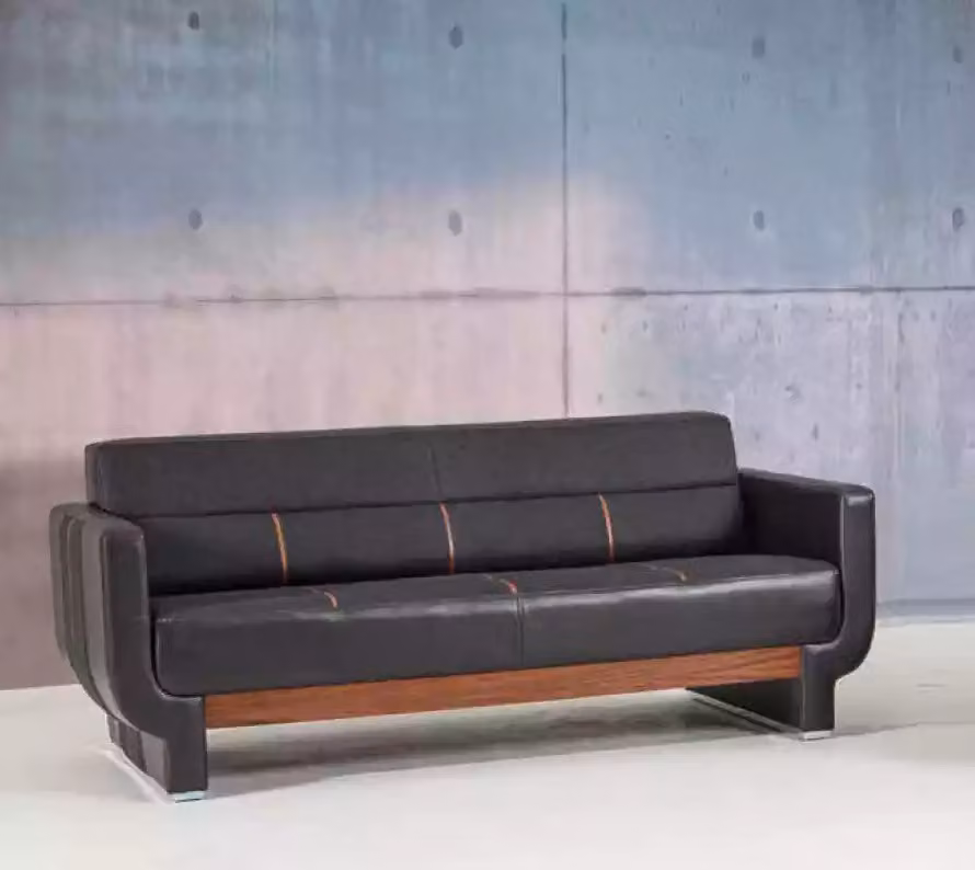 Schwarze Dreisitzer Couch Moderne Ledermöbel Büroeinrichtung Polster