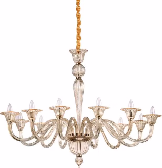 Lampadario Classico Brigitta IDEAL LUX in Metallo e Vetro Ambra con 12 Luci E14