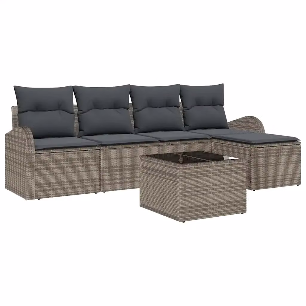 Set Divano da Giardino a L vidaXL 6 pz Grigio con Cuscini e Tavolino – 2