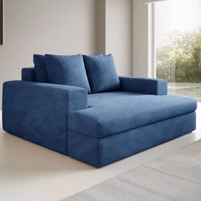 Divano DMORA a 2 posti con cuscini sfoderabili in tessuto blu L: 162 cm, P: 167 cm, H: 86 cm