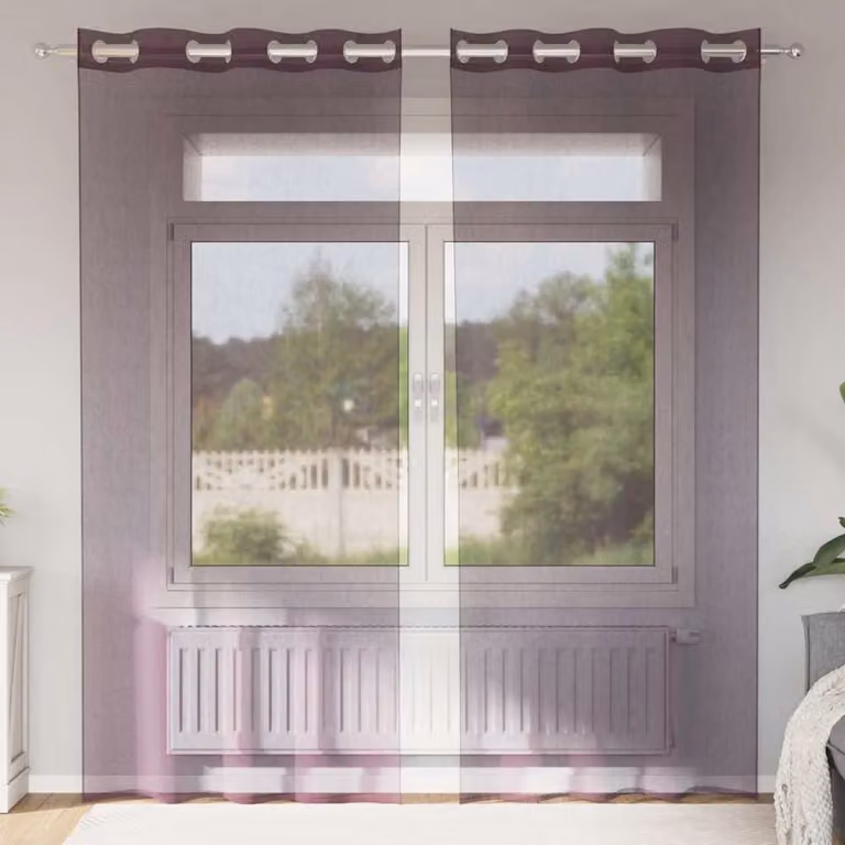 Set di 2 tende in voile semi-trasparenti vidaXL con occhielli, colore viola, L: 140 cm, H: 245 cm