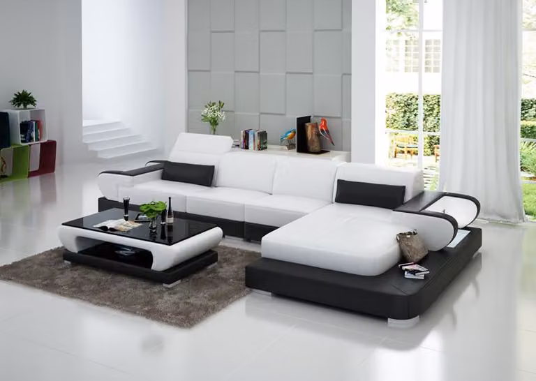 Ledersofa Couch Wohnlandschaft Ecksofa Eck Garnitur Design Modern Sofa G8002C