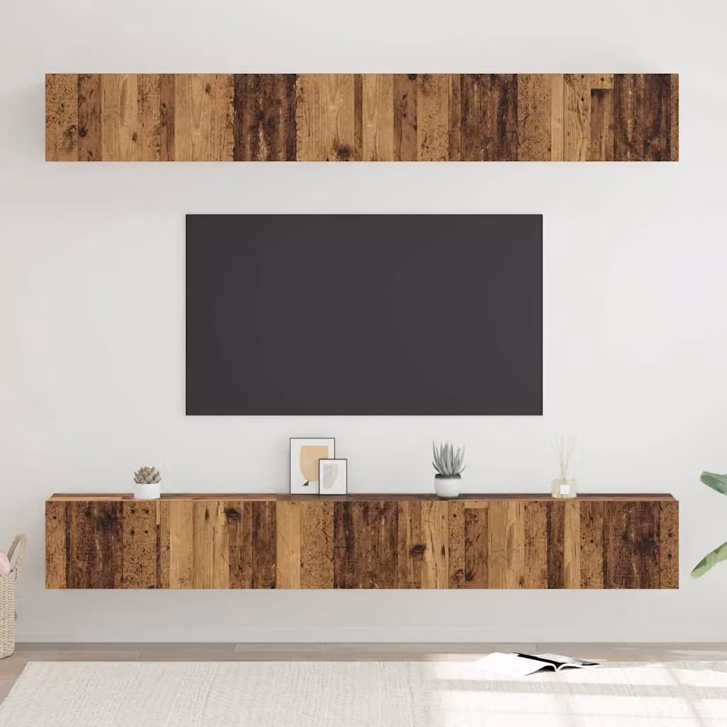 Set mobile TV moderno vidaXL in legno marrone, 6 pezzi, da appendere alla parete – 1