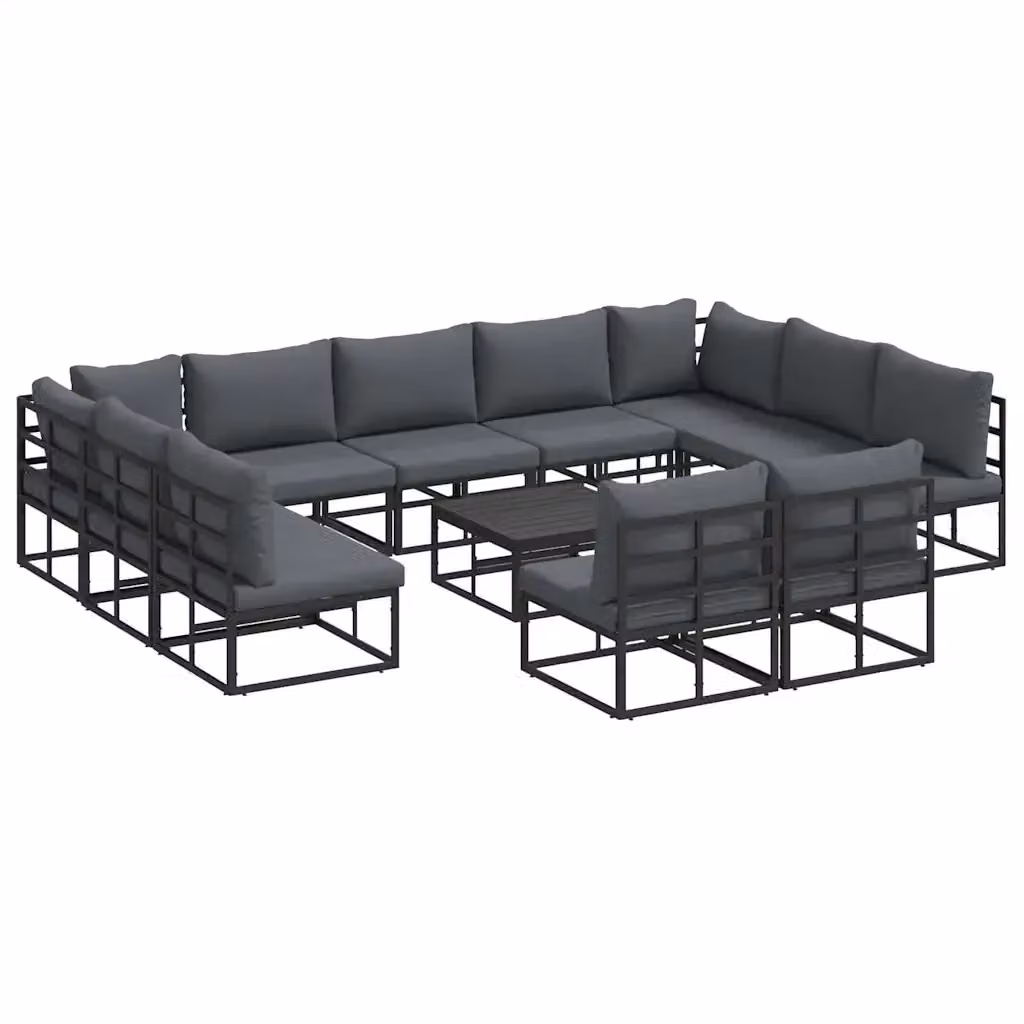 vidaXL Set Divano da Giardino Moderno a L in Alluminio Verniciato Nero con Cuscini 12 Pezzi – 2
