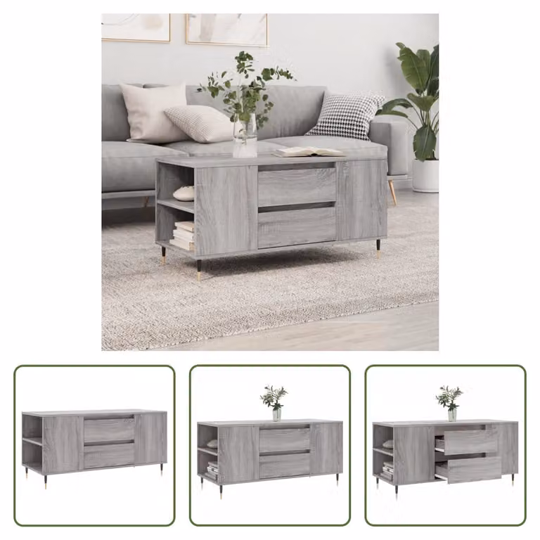 The Living Store Tavolino Grey Sonoma 102x44,5x50 cm Materiale a base di legno