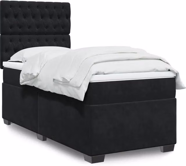 Letto Ibrido vidaXL con Giroletto a Molle e Materasso in Velluto Nero e Bianco L/P: 200 x 80 cm