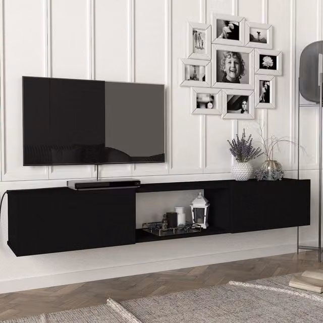 Mobile TV da parete en.casa con ante a ribalta nero L: 180 cm, P: 31 cm, H: 28,5 cm