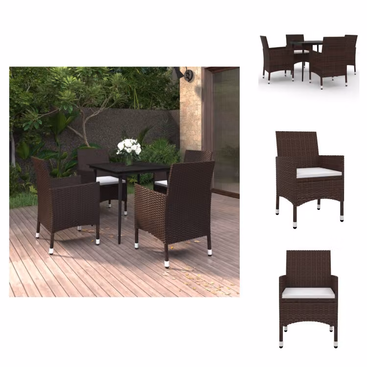 vidaXL Set da pranzo da giardino in 5 pezzi con cuscini in polirattan e vetro - Set di mobili da giardino