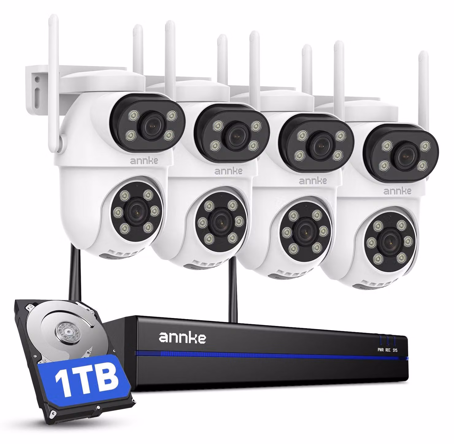 Kit di telecamere di sicurezza 4MP - 4 unità, Wi-Fi, PTZ, doppia lente - 1 TB di spazio di archiviazione - Per uso esterno