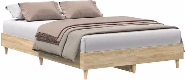Letto matrimoniale moderno con giroletto e doghe fisse in legno e MDF, colore Rovere Sonoma, L/P/H: 120 x 200 x 25 cm