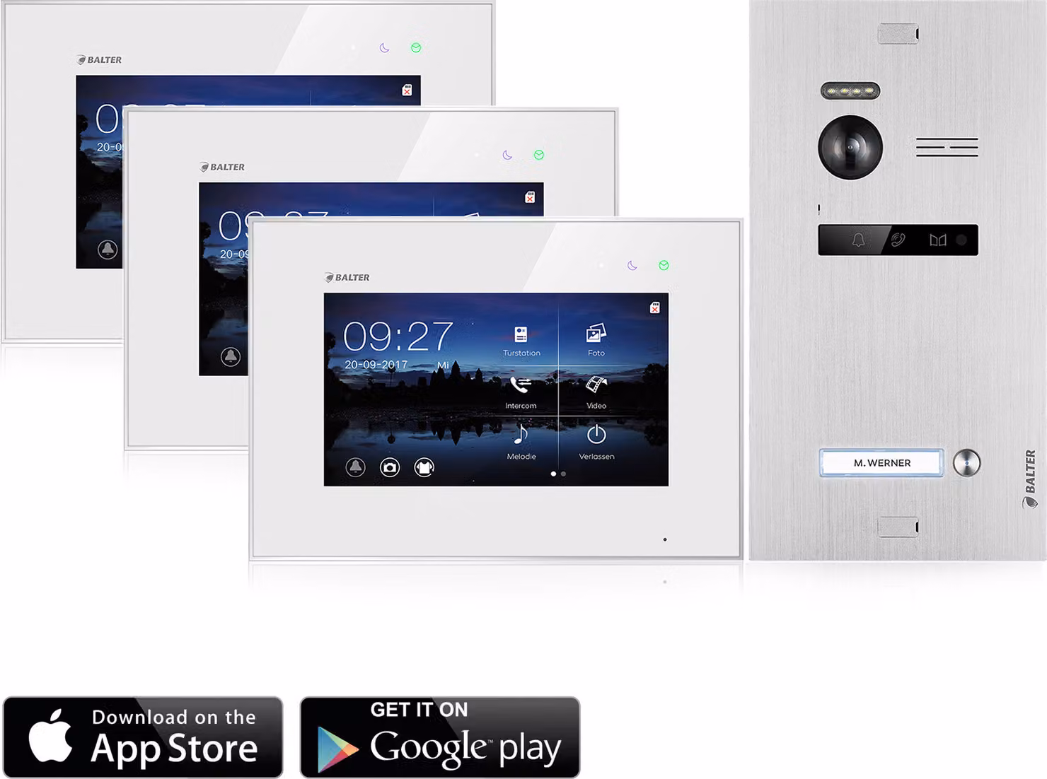 Videocitofono con app per smartphone per casa monofamiliare, 3x monitor, Balter EVO WLAN