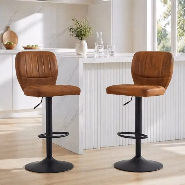 Sgabello da bar ULEVR regolabile 62-83 cm, girevole a 360¡ã con schienale e poggiapiedi, PU marrone e nero