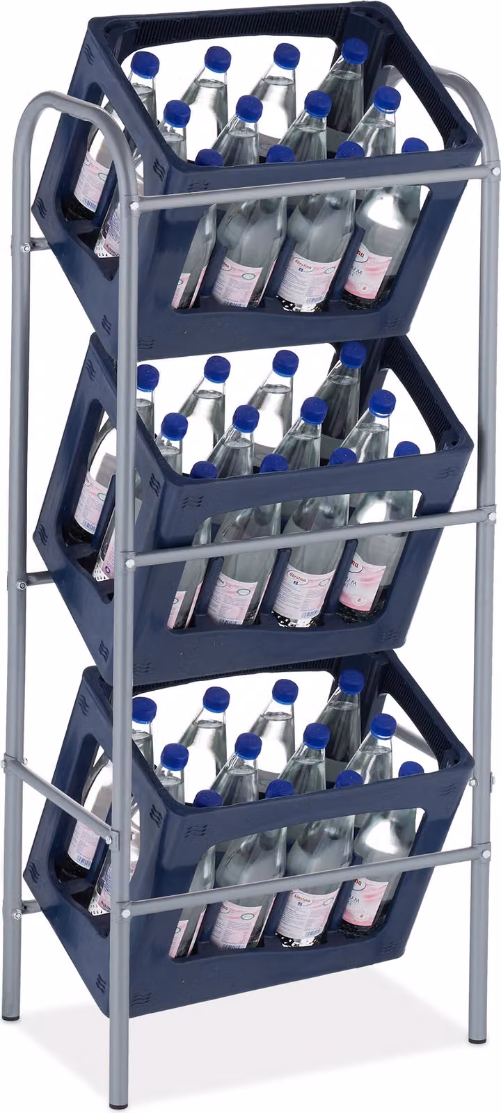 Scaffale per casse di bevande Relaxdays, A x L x P 116 x 50 x 32 cm, porta-casse per 3 casse, acciaio, scaffale per casse di birra, grigio