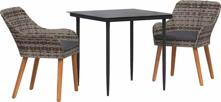 Set da Pranzo per Giardino con cuscino 3 pcs Grigio polyrattan