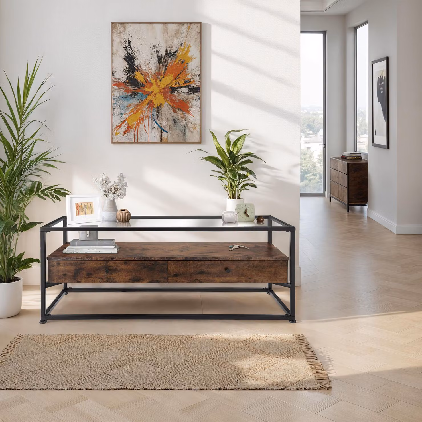 Credenza Maidenhead TecTake in legno industriale scuro stile rustico L: 121,5 cm, P: 41,5 cm, H: 50,5 cm – 2