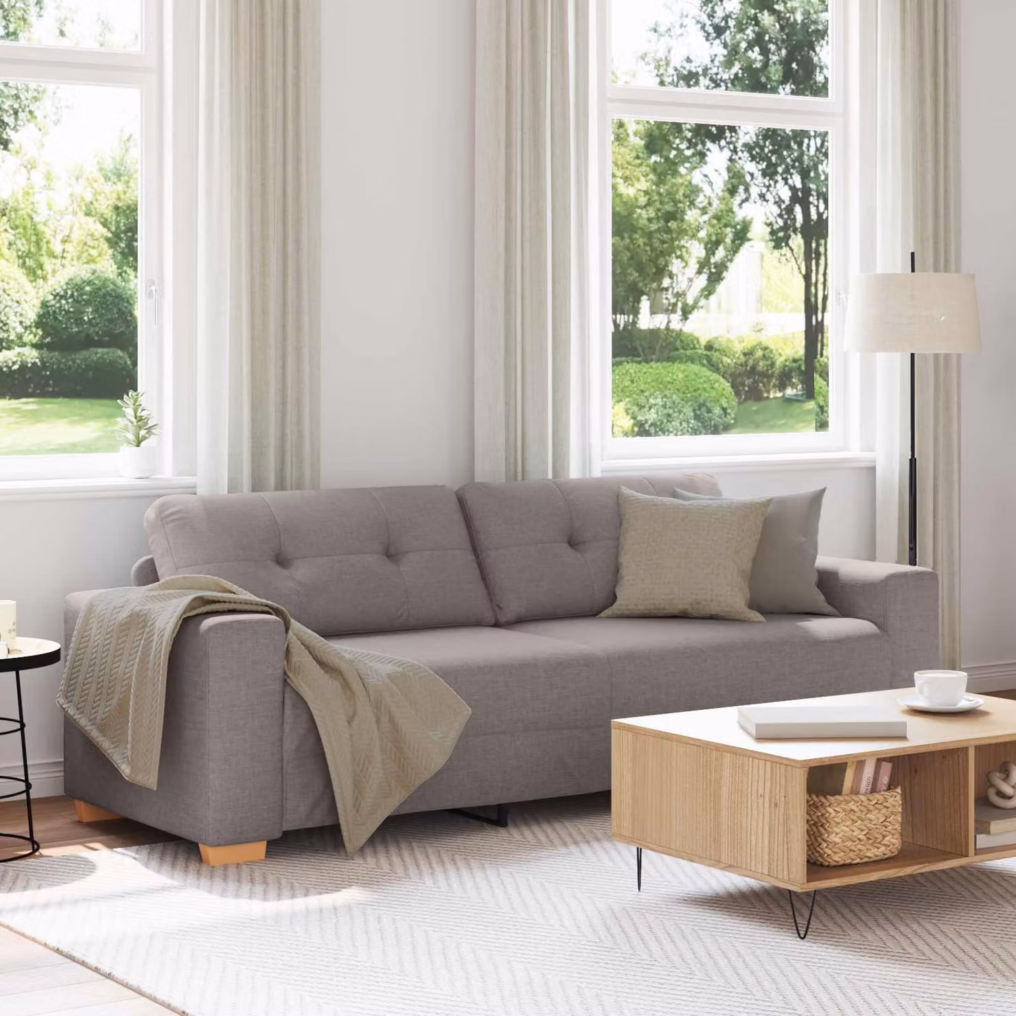 Divano 3 posti vidaXL in tessuto beige o grigio per il tuo soggiorno, L: 221 cm, P: 80 cm