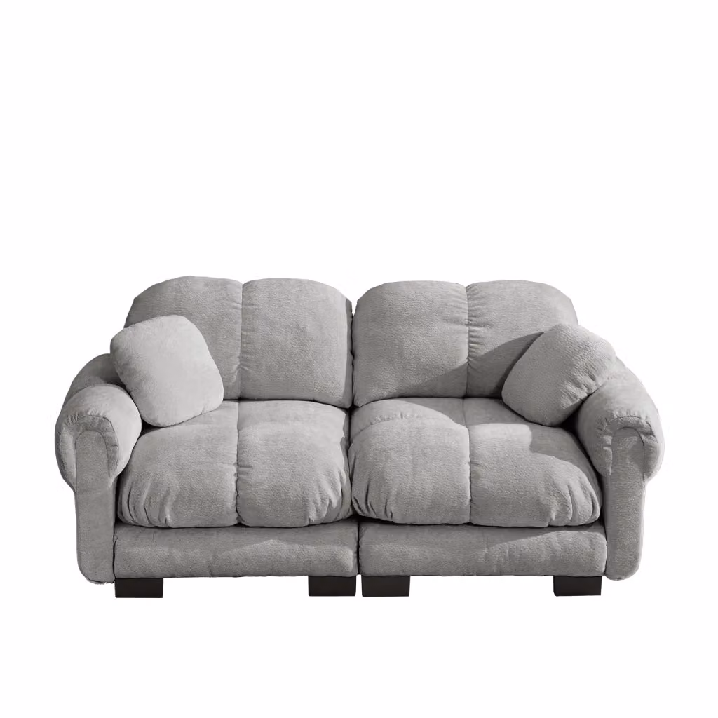 Divano modulare moderno a 2 posti in tessuto grigio con schienale curvo e braccioli sagomati L: 190 cm, P: 90 cm, H: 86 cm – 2