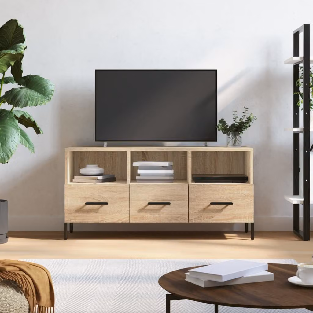 vidaXL Mobile Porta TV Moderno in Legno Rovere Sonoma e Metallo con Ruote, L 102 x P 36 x H 50 cm