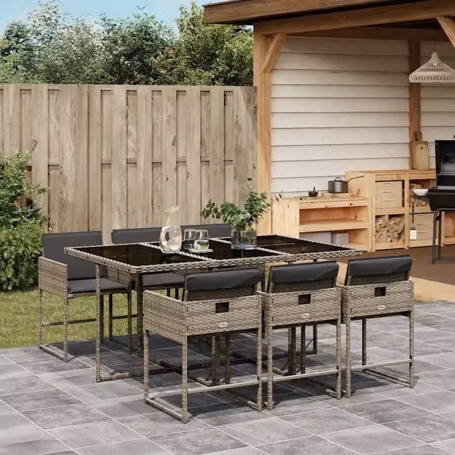 Set da Pranzo da Giardino 7 pz con Cuscini in Polyrattan Grigio 3211268