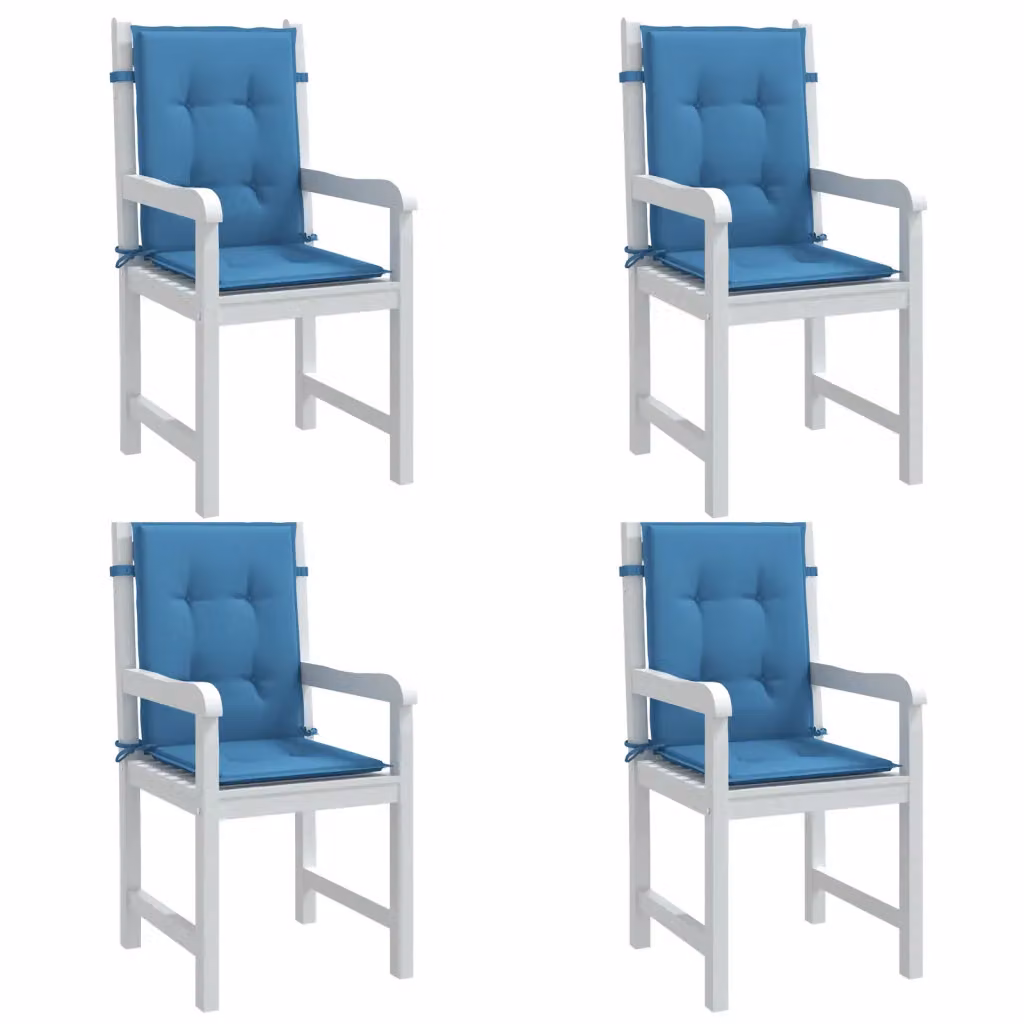 Set di 4 cuscini per sedia vidaXL in tessuto blu, modello schiena bassa con base antiscivolo e resistente ai raggi UV, L: 100 cm, P: 50 cm, H: 4 cm