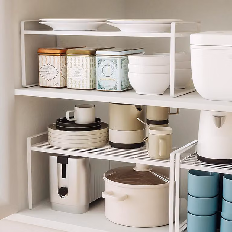 Organizzatori per armadietti da cucina, set da 2, metallo bianco, 33x21x18,5 cm