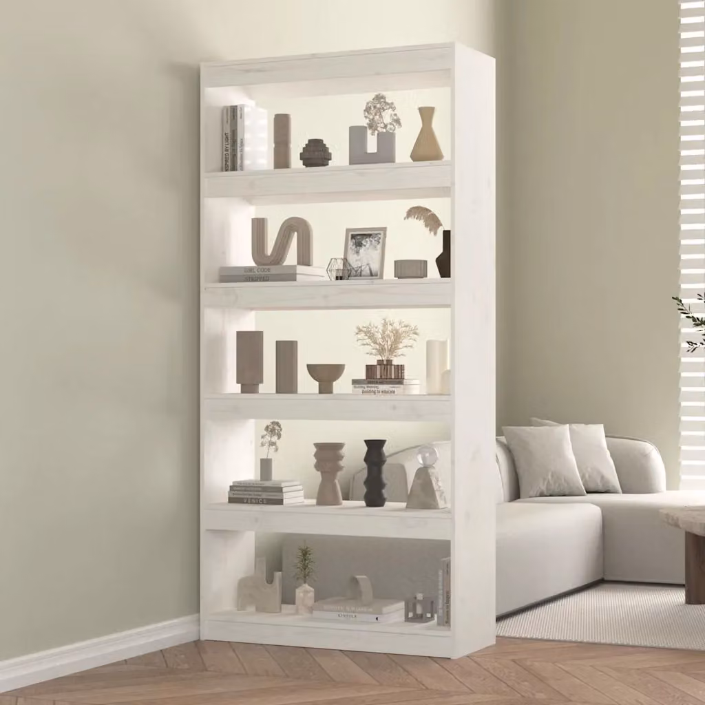 Libreria/Divisorio vidaXL in Legno Massello di Pino Bianco L: 80 cm, P: 30 cm, H: 167,4 cm – 1