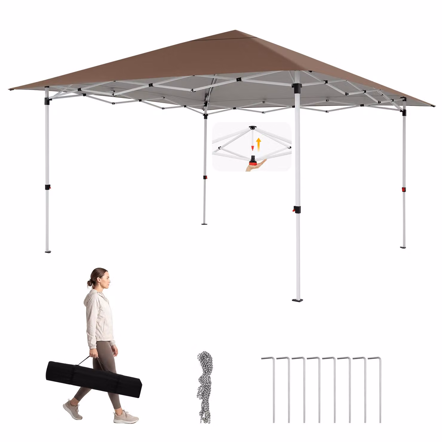 Gazebo COSTWAY, gazebo pieghevole idrorepellente, robusto e resistente all'inverno, gazebo da giardino con protezione UV 50+, regolabile in altezza, gazebo pop-up con borsa, marrone
