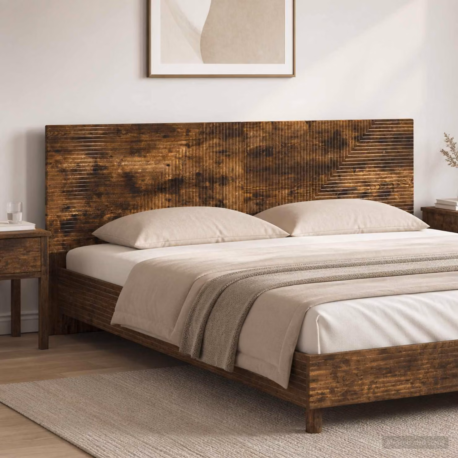 Testiera da muro vidaXL HAARLEM in legno ingegnerizzato Rovere Fumo con ripiano integrato, L: 180 cm, H: 50 cm, P: 40 cm