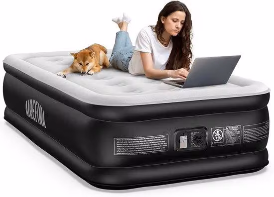 Lenzuolo singolo con sistema di gonfiaggio integrato - Materasso autogonfiabile in 3 minuti - Ideale per i viaggi e facile da ripiegare - Letto da 190 × 99 × 46 cm