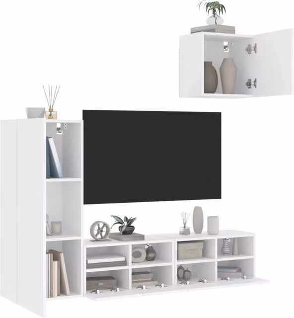 Set di 4 Mobili TV a Muro vidaXL Bianchi in Legno e MDF per Soggiorno o Ufficio in Casa – 2