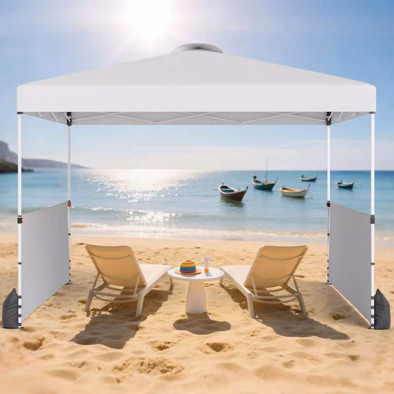 Tenda a baldacchino Costway con 2 pareti laterali, riparo pieghevole portatile per esterno, Bianco, L: 300 cm, P: 300 cm, H: 286 cm